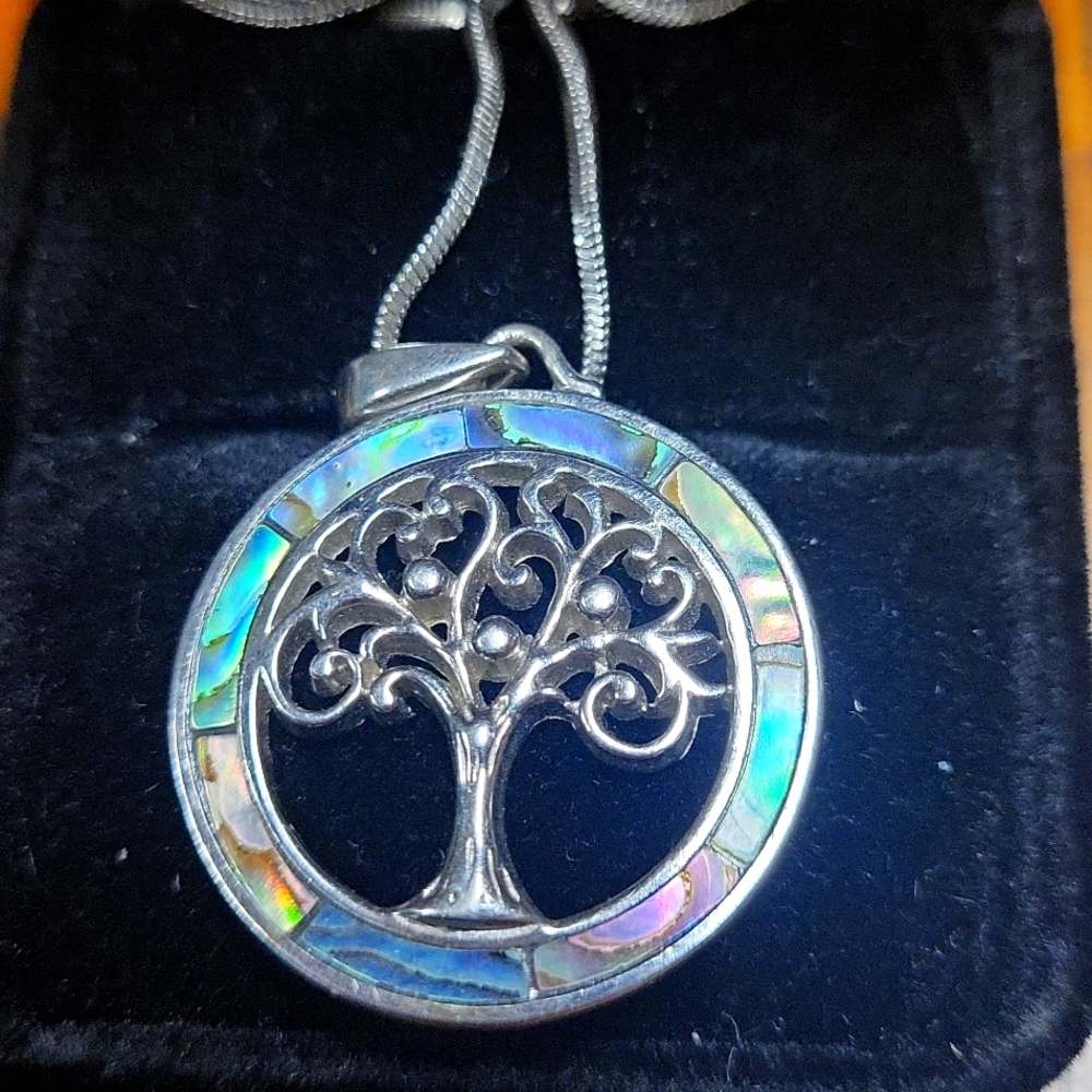 STERLING SILVER TREE OF LIFE ABALONE  PENDANT New